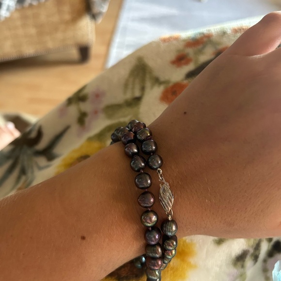 Peacock dye Pearl Necklace 925 clasp - Picture 4 of 5